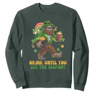 Funny St. Patricks Sasquatch Sweatshirt Drink Until You See The Bigfoot Drinking Squad TS02 Dark Forest Green Printyourwear