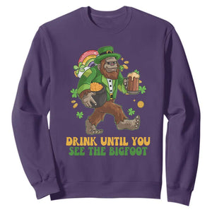Funny St. Patricks Sasquatch Sweatshirt Drink Until You See The Bigfoot Drinking Squad TS02 Purple Printyourwear