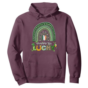 Funny St. Patricks Day Hoodie Happy Go Lucky Shamrock Rainbow TS02 Maroon Printyourwear