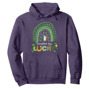 Funny St. Patricks Day Hoodie Happy Go Lucky Shamrock Rainbow TS02 Purple Printyourwear