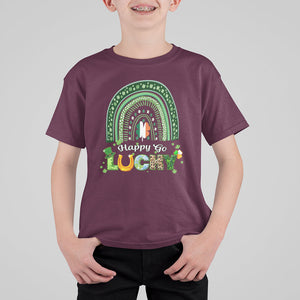 Funny St. Patricks Day T Shirt For Kid Happy Go Lucky Shamrock Rainbow TS02 Maroon Printyourwear