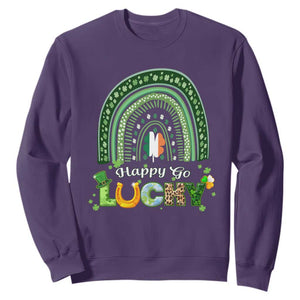 Funny St. Patricks Day Sweatshirt Happy Go Lucky Shamrock Rainbow TS02 Purple Printyourwear