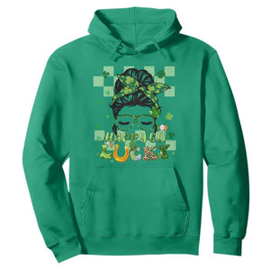 Funny St. Patricks Day Women Hoodie Happy Go Lucky Messy Bun with Shamrocks TS02 Irish Green Printyourwear