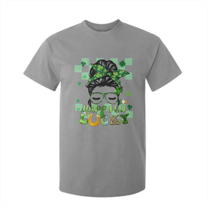Funny St. Patricks Day Women T Shirt For Kid Happy Go Lucky Messy Bun with Shamrocks TS02 Sport Gray Printyourwear
