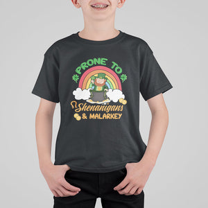 Funny St. Patricks Day T Shirt For Kid Prone To Shenanigans and Malarkey Cute Leprechaun Rainbow TS02 Black Printyourwear