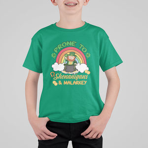 Funny St. Patricks Day T Shirt For Kid Prone To Shenanigans and Malarkey Cute Leprechaun Rainbow TS02 Irish Green Printyourwear