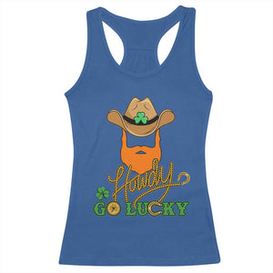 Funny St Patricks Cowboy Racerback Tank Top Howdy Go Lucky Irish Western TS02 Royal Blue Print Your Wear