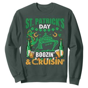 Funny St. Patricks Cruise Sweatshirt Boozin' Cruisin' Drinking Squad Family Group Matching TS02 Dark Forest Green Printyourwear