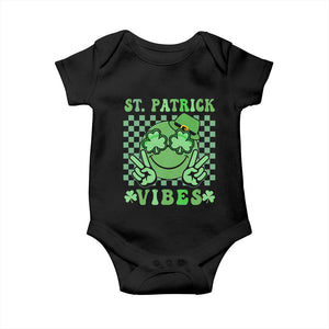 Funny St Patricks Day Baby Onesie St Patrick Vibes Retro Groovy TS02 Black Print Your Wear