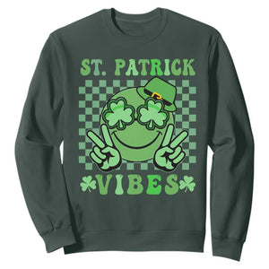 Funny St. Patricks Day Sweatshirt St Patrick Vibes Retro Groovy TS02 Dark Forest Green Printyourwear