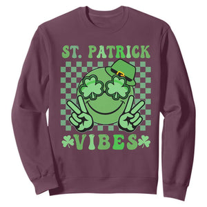 Funny St. Patricks Day Sweatshirt St Patrick Vibes Retro Groovy TS02 Maroon Printyourwear