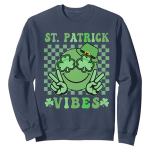 Funny St. Patricks Day Sweatshirt St Patrick Vibes Retro Groovy TS02 Navy Printyourwear