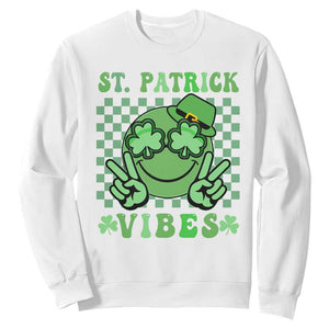 Funny St. Patricks Day Sweatshirt St Patrick Vibes Retro Groovy TS02 White Printyourwear