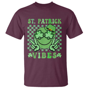 Funny St. Patricks Day T Shirt St Patrick Vibes Retro Groovy TS02 Maroon Printyourwear