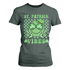 Funny St Patricks Day T Shirt For Women St Patrick Vibes Retro Groovy TS02 Dark Forest Green Print Your Wear