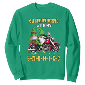 Funny St. Patricks Day Gnome Sweatshirt Shenanigans With My Gnomies Motorbike Rider TS02 Irish Green Printyourwear