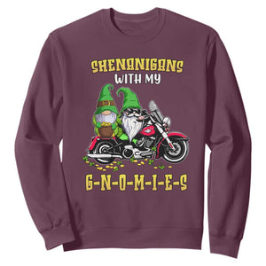 Funny St. Patricks Day Gnome Sweatshirt Shenanigans With My Gnomies Motorbike Rider TS02 Maroon Printyourwear