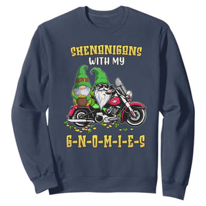 Funny St. Patricks Day Gnome Sweatshirt Shenanigans With My Gnomies Motorbike Rider TS02 Navy Printyourwear