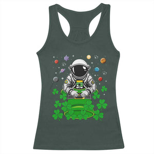 Funny St Patricks Day Astronaut Racerback Tank Top Outer Space Leprechaun TS02 Dark Forest Green Print Your Wear
