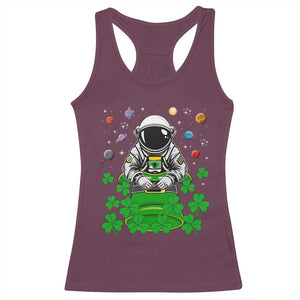 Funny St Patricks Day Astronaut Racerback Tank Top Outer Space Leprechaun TS02 Maroon Print Your Wear