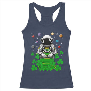 Funny St Patricks Day Astronaut Racerback Tank Top Outer Space Leprechaun TS02 Navy Print Your Wear