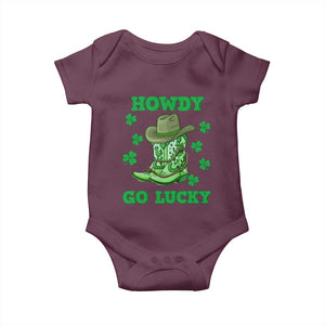 Funny St Patricks Cowboy Baby Onesie Howdy Go Lucky Boots Retro Irish Western TS02 Maroon Print Your Wear