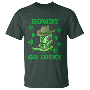 Funny St. Patricks Cowboy T Shirt Howdy Go Lucky Boots Retro Irish Western TS02 Dark Forest Green Printyourwear