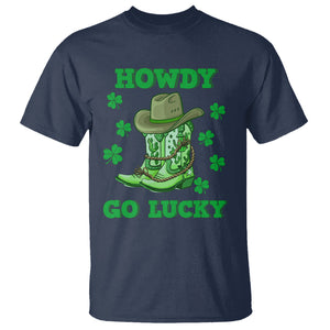 Funny St. Patricks Cowboy T Shirt Howdy Go Lucky Boots Retro Irish Western TS02 Navy Printyourwear
