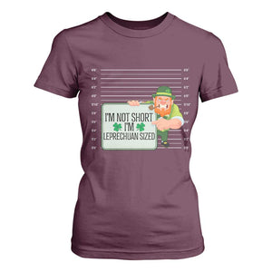 Funny St Patricks Day T Shirt For Women I'm Not Short I'm Leprechaun Sized Mugshot TS02 Maroon Print Your Wear