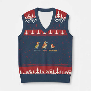 Flicker Dodo Titmouse Subtle FDT V-Neck Knit Sweater Vest Funny Bird Lover Nature TS02 Navy Red Print Your Wear