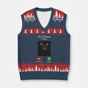 Tim Cheese Is Calling V-Neck Knit Sweater Vest Funny Decline Or Accept Meme TS02 Navy Red Print Your Wear