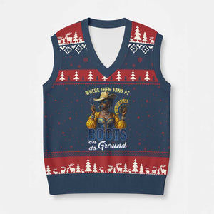 Melanin Cowgirls Linedance V-Neck Knit Sweater Vest Where Them Fans At Boots On Da Ground TS02 Navy Red Print Your Wear
