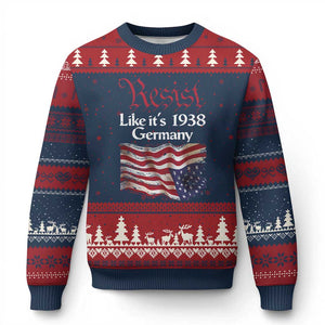 American Flag Resist Ugly Christmas Sweater Like It's 1938 Germany TS02 Navy Red Print Your Wear