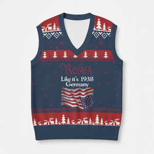 American Flag Resist V-Neck Knit Sweater Vest Like It's 1938 Germany TS02 Navy Red Print Your Wear