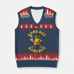 Cute Bananas Graphic V-Neck Knit Sweater Vest Game Day Cool Catcher Baseball Lover TS02 Navy Red Print Your Wear
