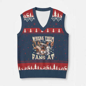 Melanin Cowgirls V-Neck Knit Sweater Vest Where Them Fans At Country Life Women Girls TS02 Navy Red Print Your Wear