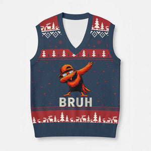 Funny Dabbing Oriole Bird Bruh V-Neck Knit Sweater Vest Cool Game Day Sports Fan TS02 Navy Red Print Your Wear