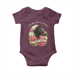 Celebrating 152 Years Derby Day Floral Baby Onesie Horse Racing Pink Peony White Lily Equestrian 152nd Anniversary TS02 Maroon Print Your Wear