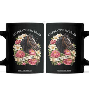 Celebrating 152 Years Derby Day Floral Coffee Mug Horse Racing Pink Peony White Lily Equestrian 152nd Anniversary TS02 Black Print Your Wear