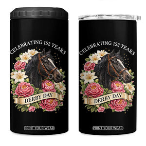 Celebrating 152 Years Derby Day Floral 4 in 1 Can Cooler Tumbler Horse Racing Pink Peony White Lily Equestrian 152nd Anniversary TS02 One Size: 16 oz Black Print Your Wear