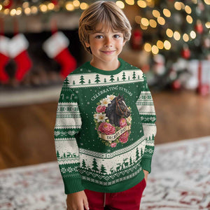 Celebrating 152 Years Derby Day Floral Ugly Christmas Sweater Horse Racing Pink Peony White Lily Equestrian 152nd Anniversary TS02 Forest Green Beige Print Your Wear