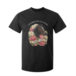 Celebrating 152 Years Derby Day Floral T Shirt For Kid Horse Racing Pink Peony White Lily Equestrian 152nd Anniversary TS02 Black Print Your Wear