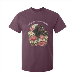 Celebrating 152 Years Derby Day Floral T Shirt For Kid Horse Racing Pink Peony White Lily Equestrian 152nd Anniversary TS02 Maroon Print Your Wear
