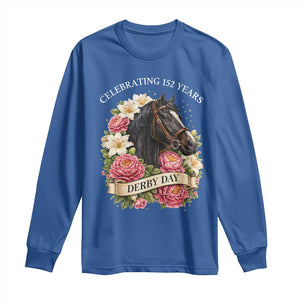 Celebrating 152 Years Derby Day Floral Long Sleeve Shirt Horse Racing Pink Peony White Lily Equestrian 152nd Anniversary TS02 Royal Blue Print Your Wear