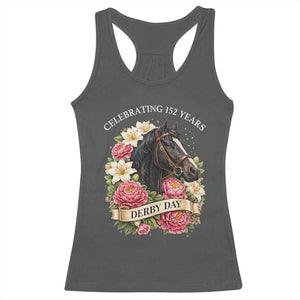 Celebrating 152 Years Derby Day Floral Racerback Tank Top Horse Racing Pink Peony White Lily Equestrian 152nd Anniversary TS02 Dark Heather Print Your Wear