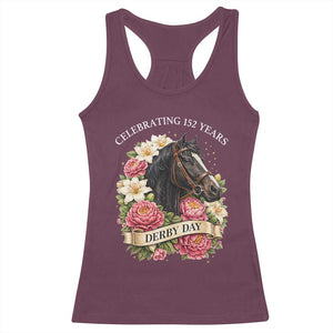 Celebrating 152 Years Derby Day Floral Racerback Tank Top Horse Racing Pink Peony White Lily Equestrian 152nd Anniversary TS02 Maroon Print Your Wear