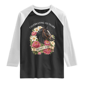 Celebrating 152 Years Derby Day Floral Raglan Shirt Horse Racing Pink Peony White Lily Equestrian 152nd Anniversary TS02 Black White Print Your Wear
