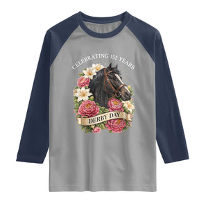 Celebrating 152 Years Derby Day Floral Raglan Shirt Horse Racing Pink Peony White Lily Equestrian 152nd Anniversary TS02 Sport Gray Navy Print Your Wear