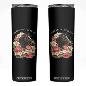 Celebrating 152 Years Derby Day Floral Skinny Tumbler Horse Racing Pink Peony White Lily Equestrian 152nd Anniversary TS02 Black Print Your Wear