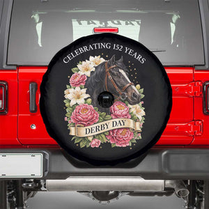 Celebrating 152 Years Derby Day Floral Spare Tire Cover Horse Racing Pink Peony White Lily Equestrian 152nd Anniversary TS02 Black Print Your Wear